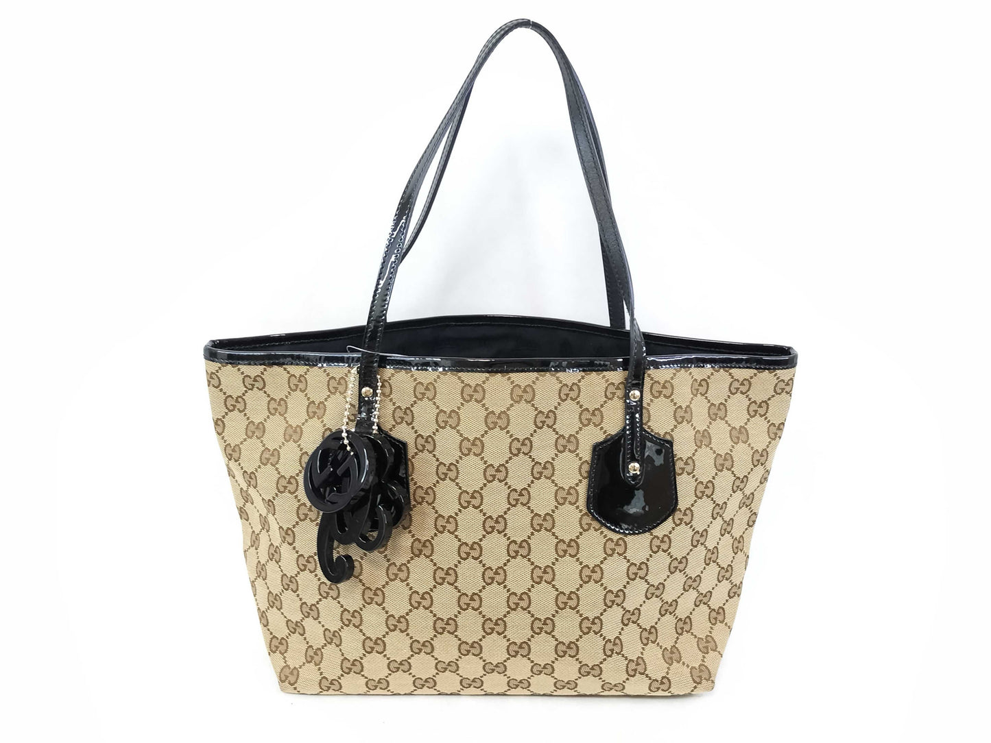 GUCCI GG Canvas 211976 Patent Leather Tote Bag