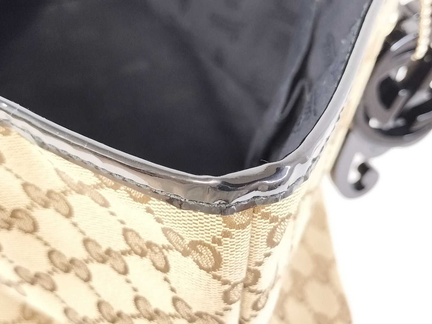 GUCCI GG Canvas 211976 Patent Leather Tote Bag