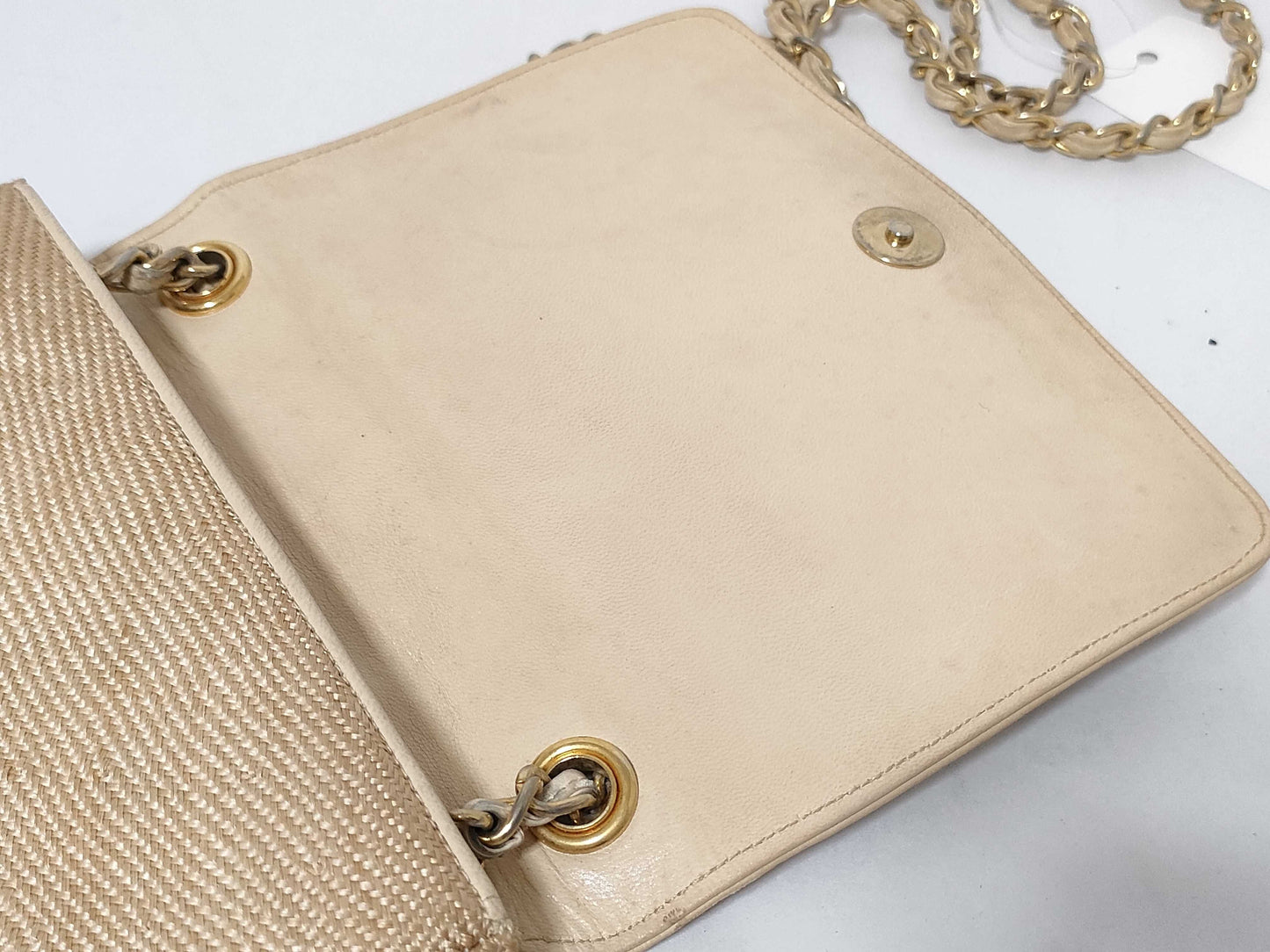 CHANEL 0893225 Raffia Coco Mark Straw Chain Shoulder Bag