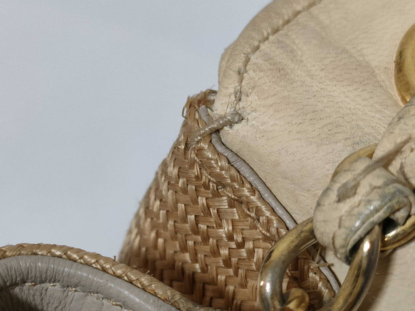 CHANEL 0893225 Raffia Coco Mark Straw Chain Shoulder Bag