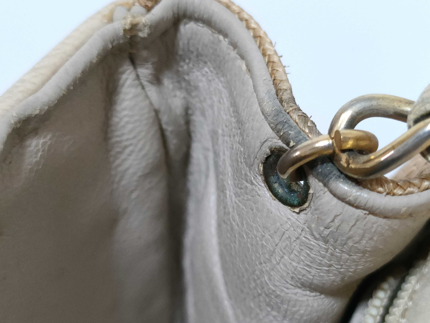 CHANEL 0893225 Raffia Coco Mark Straw Chain Shoulder Bag