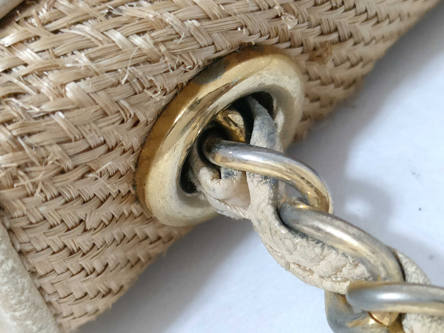 CHANEL 0893225 Raffia Coco Mark Straw Chain Shoulder Bag