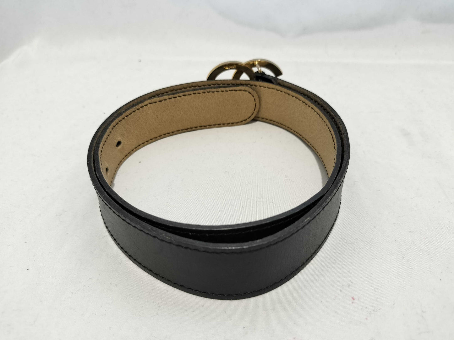 CHANEL Coco Mark Coco Mark Leather x Metal Black Belt