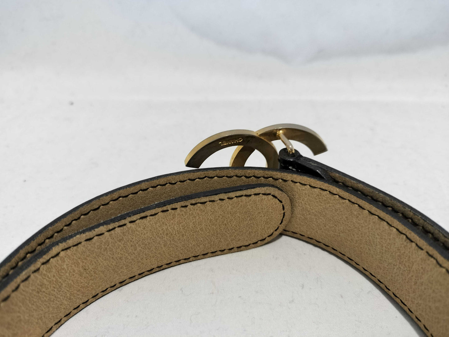 CHANEL Coco Mark Coco Mark Leather x Metal Black Belt