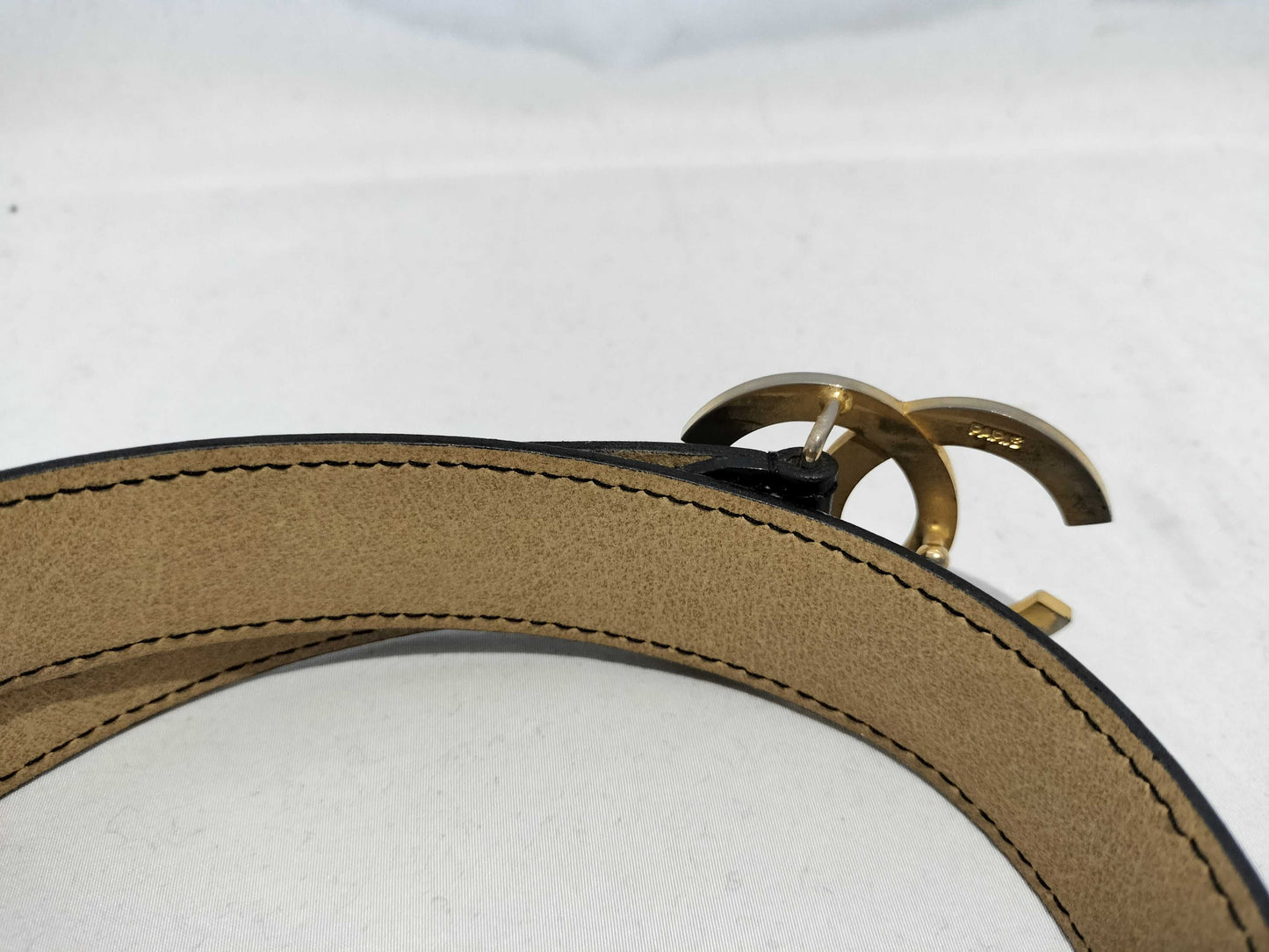 CHANEL Coco Mark Coco Mark Leather x Metal Black Belt