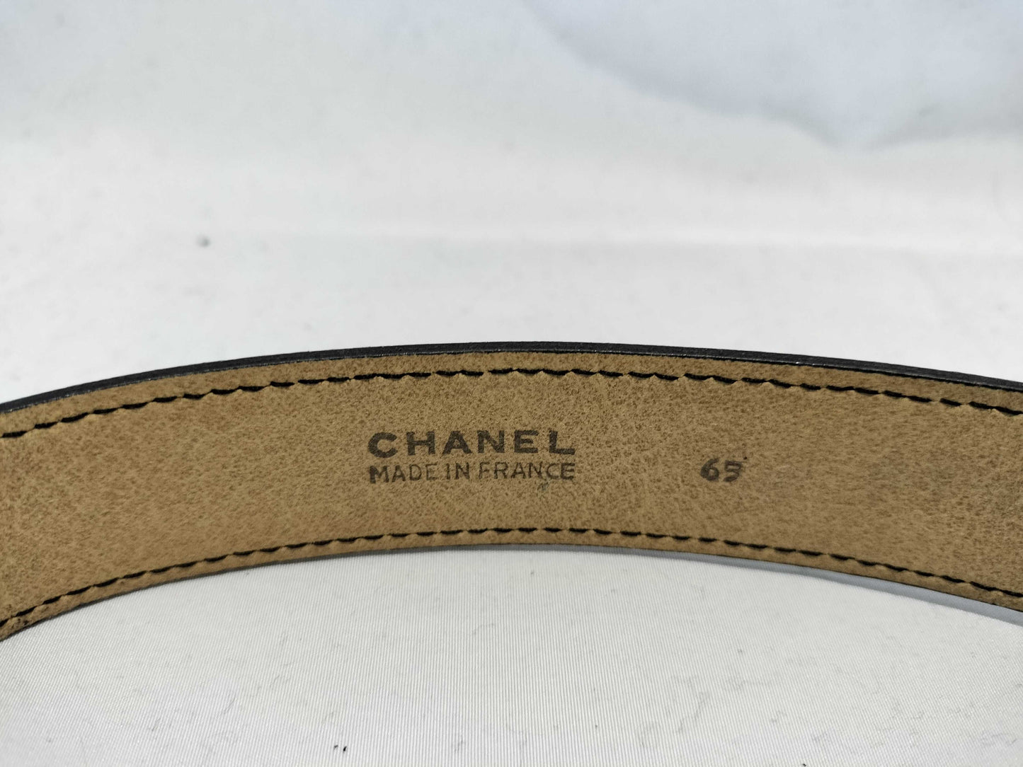 CHANEL Coco Mark Coco Mark Leather x Metal Black Belt