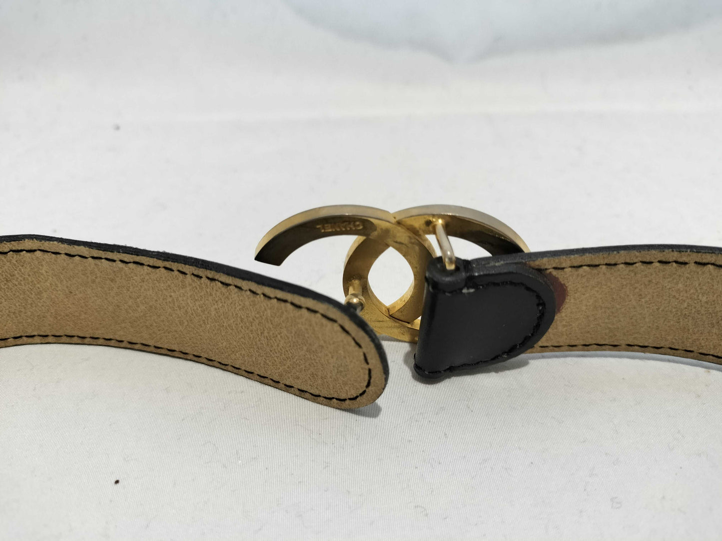 CHANEL Coco Mark Coco Mark Leather x Metal Black Belt