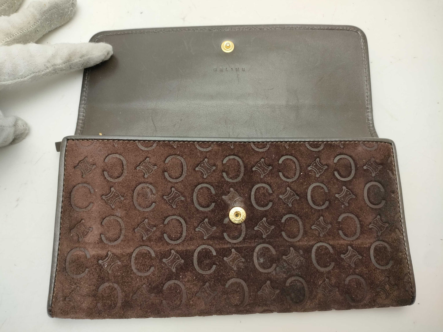 CELINE Long Wallet Suede Brown Wallet
