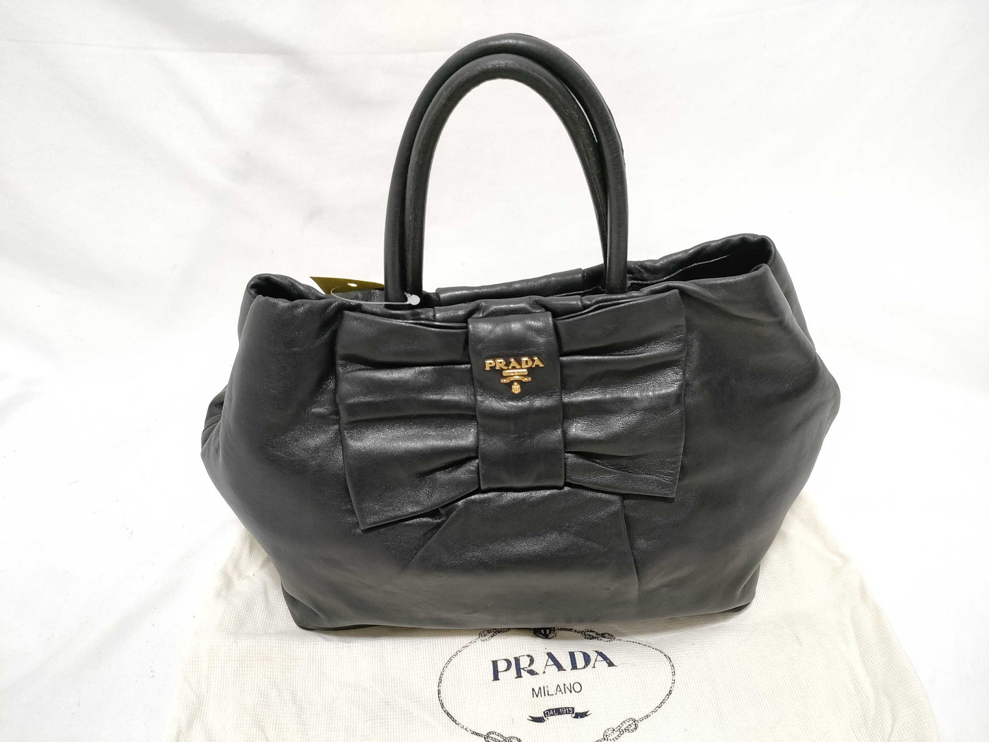 PRADA Prada Ribbon All Leather Black Handbag