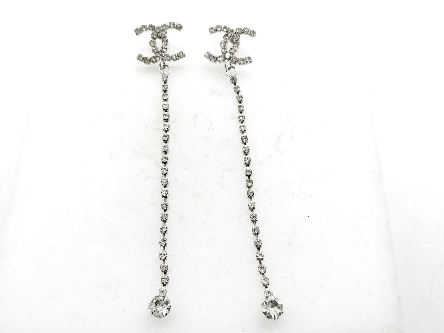 CHANEL Earrings / 23C / Coco Mark / Rhinestone / Silver Earrings