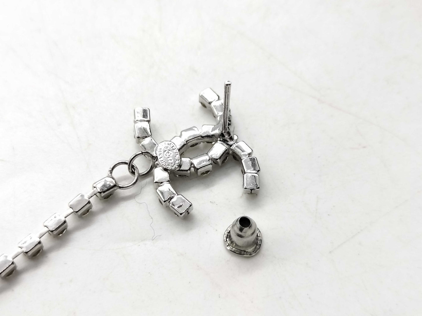 CHANEL Earrings / 23C / Coco Mark / Rhinestone / Silver Earrings