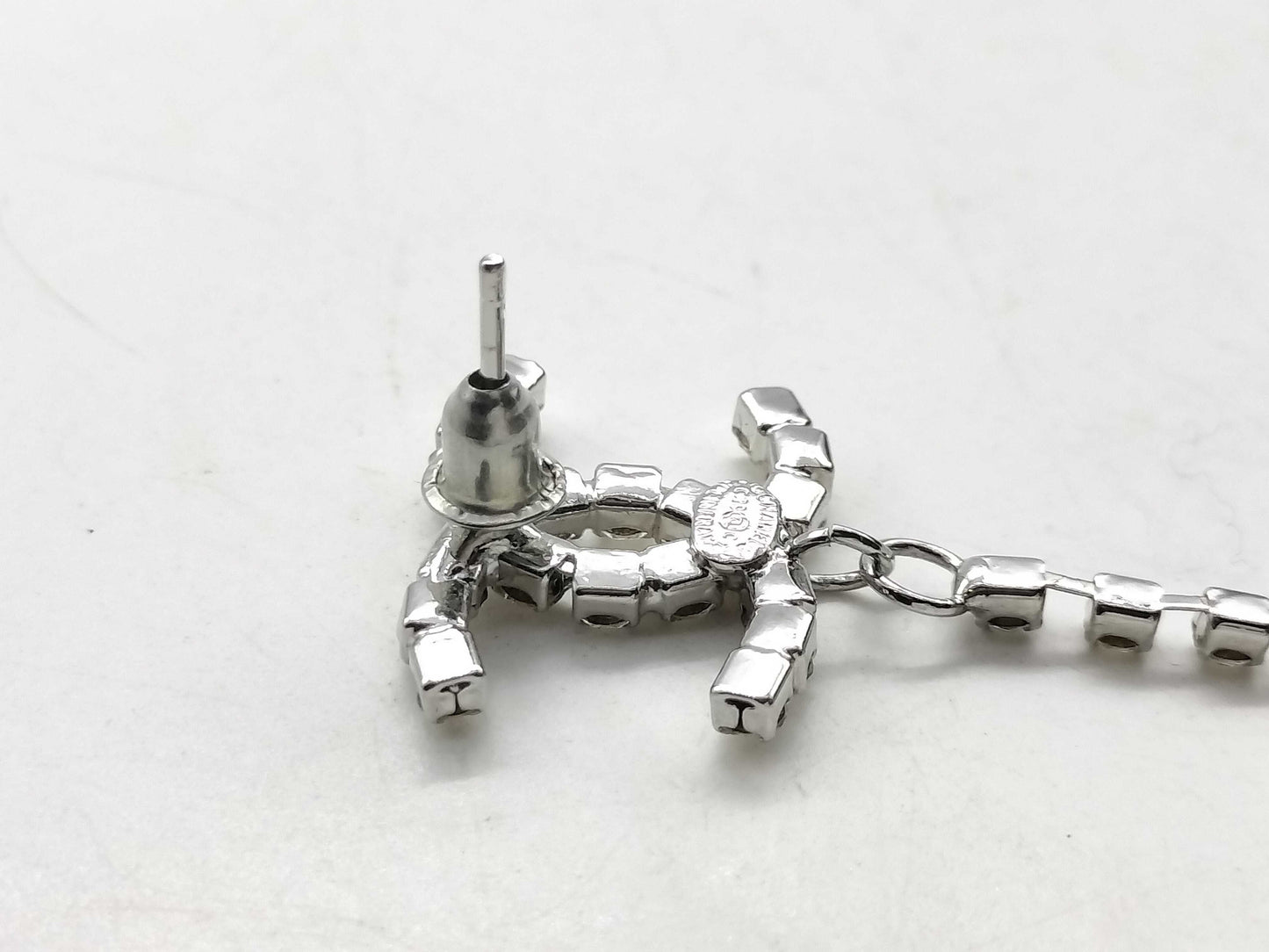 CHANEL Earrings / 23C / Coco Mark / Rhinestone / Silver Earrings