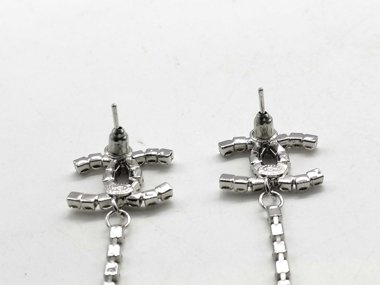 CHANEL Earrings / 23C / Coco Mark / Rhinestone / Silver Earrings