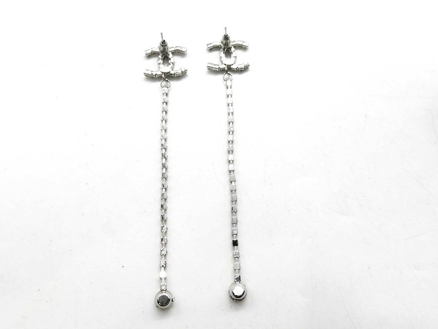 CHANEL Earrings / 23C / Coco Mark / Rhinestone / Silver Earrings