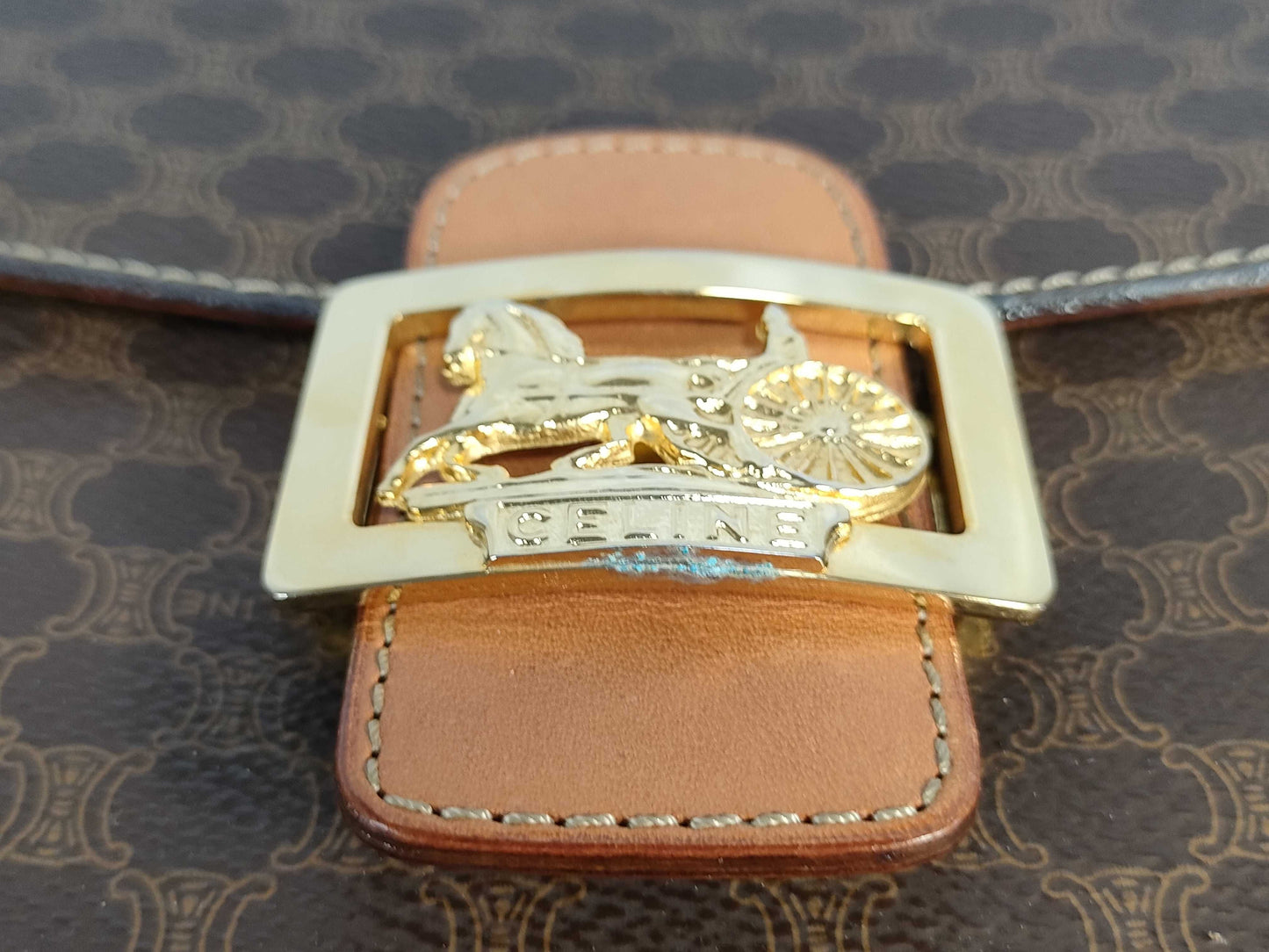 CELINE Shoulder Bag with Carriage Hardware, Moderate Deterioration