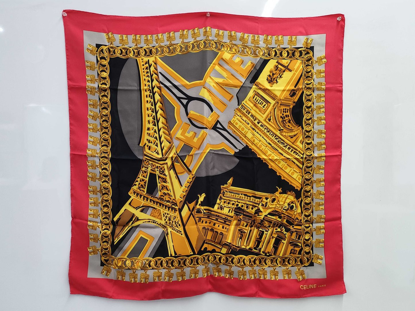 CELINE Red x Black Scarf