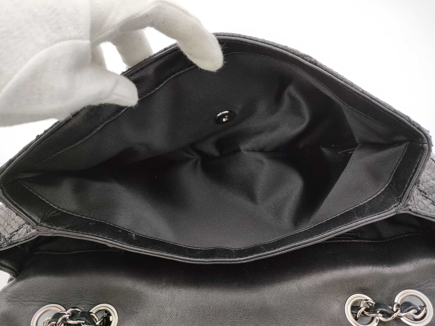 CHANEL Python Double Chain Bag, No. 15, Black, Warranty Included, Shoulder Bag