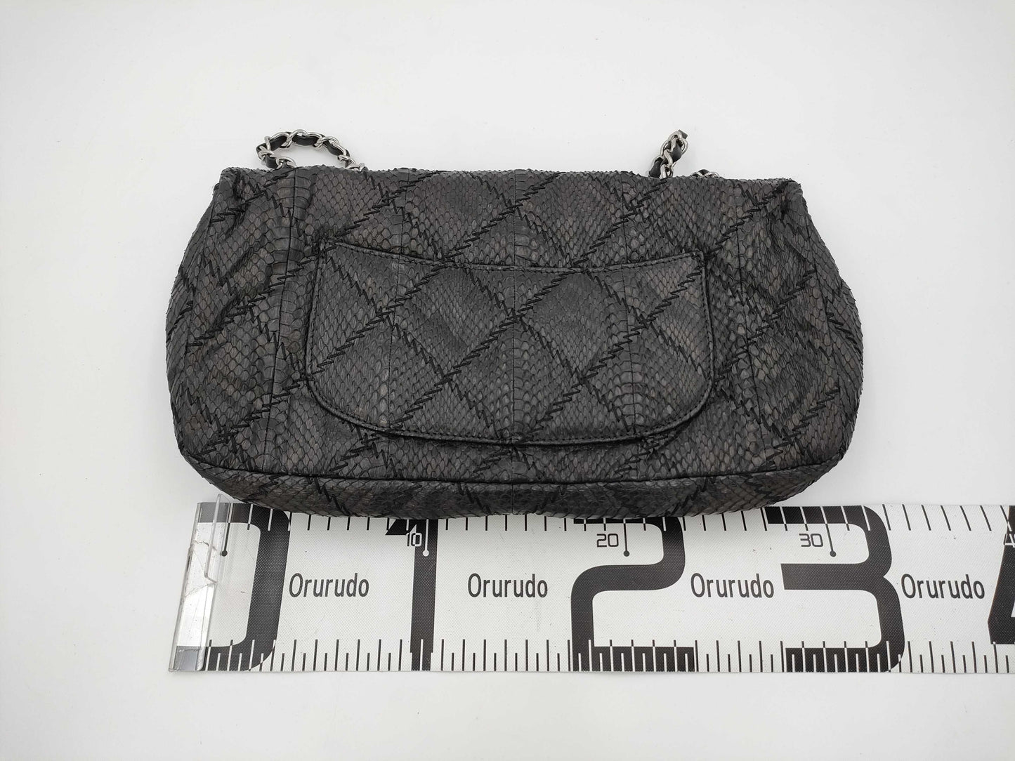 CHANEL Python Double Chain Bag, No. 15, Black, Warranty Included, Shoulder Bag