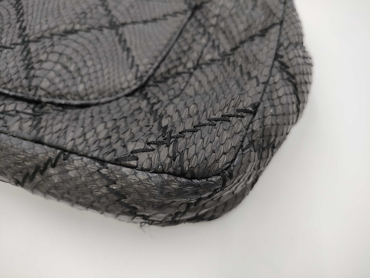 CHANEL Python Double Chain Bag, No. 15, Black, Warranty Included, Shoulder Bag