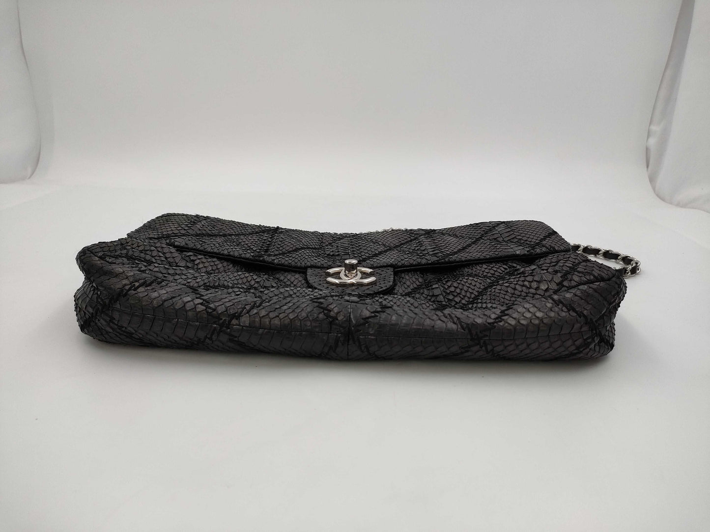 CHANEL Python Double Chain Bag, No. 15, Black, Warranty Included, Shoulder Bag