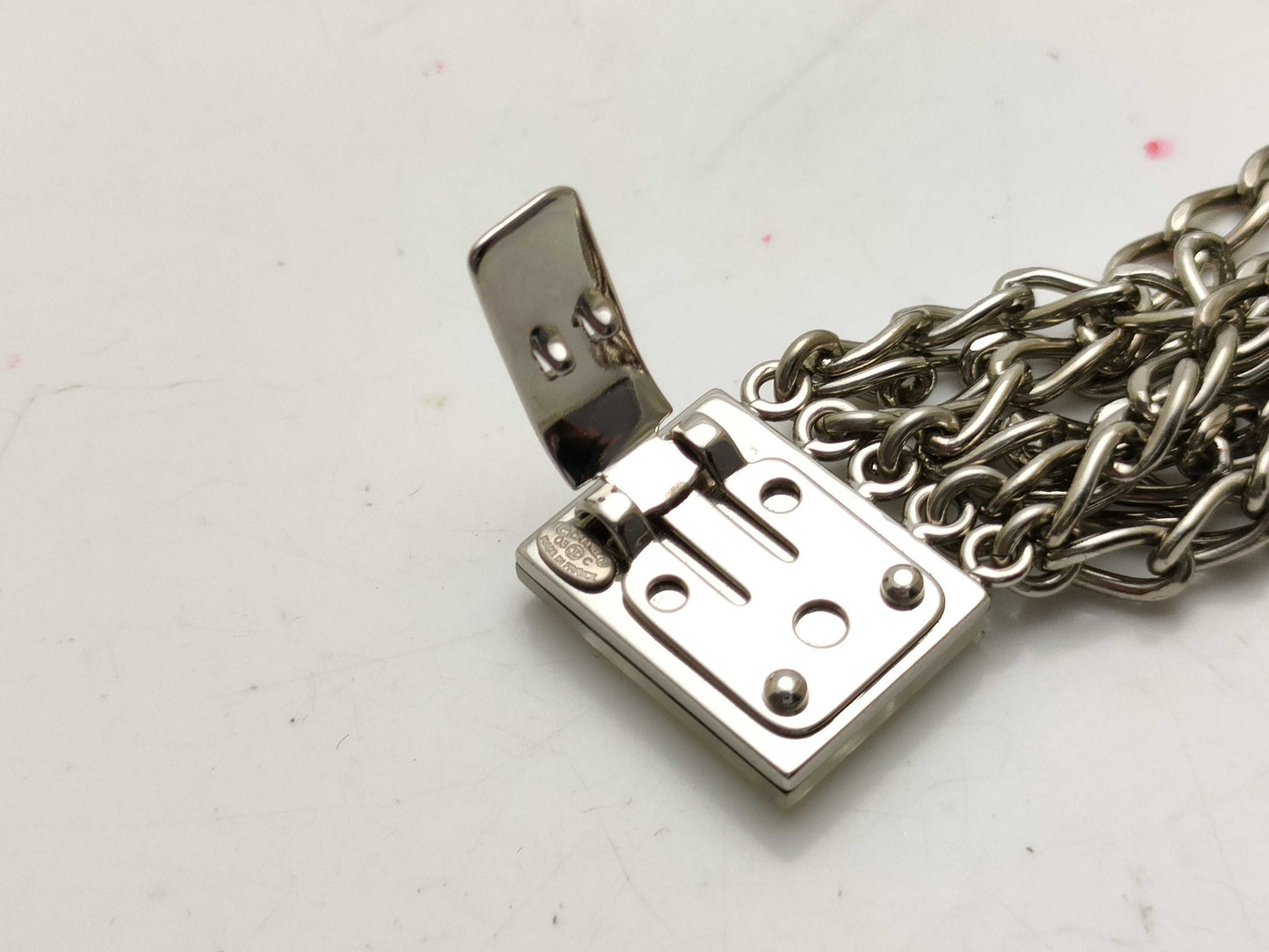 CHANEL Coco Mark 03C Square Coco Chain Belt Clip Silver Belt