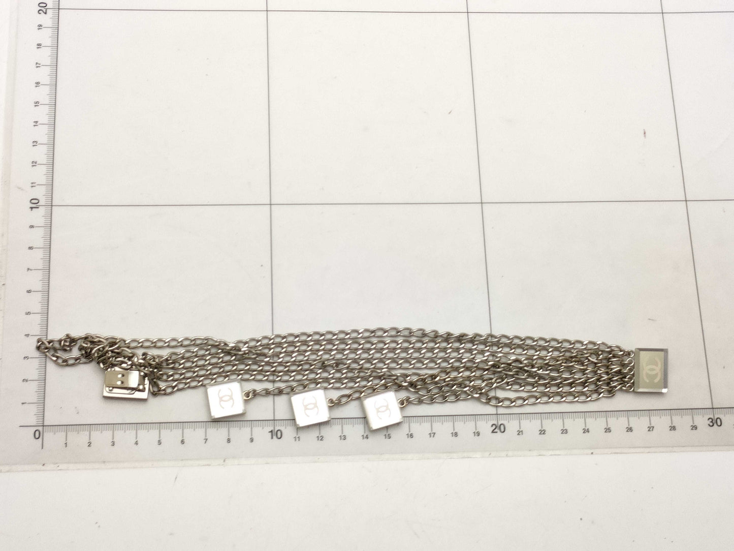 CHANEL Coco Mark 03C Square Coco Chain Belt Clip Silver Belt