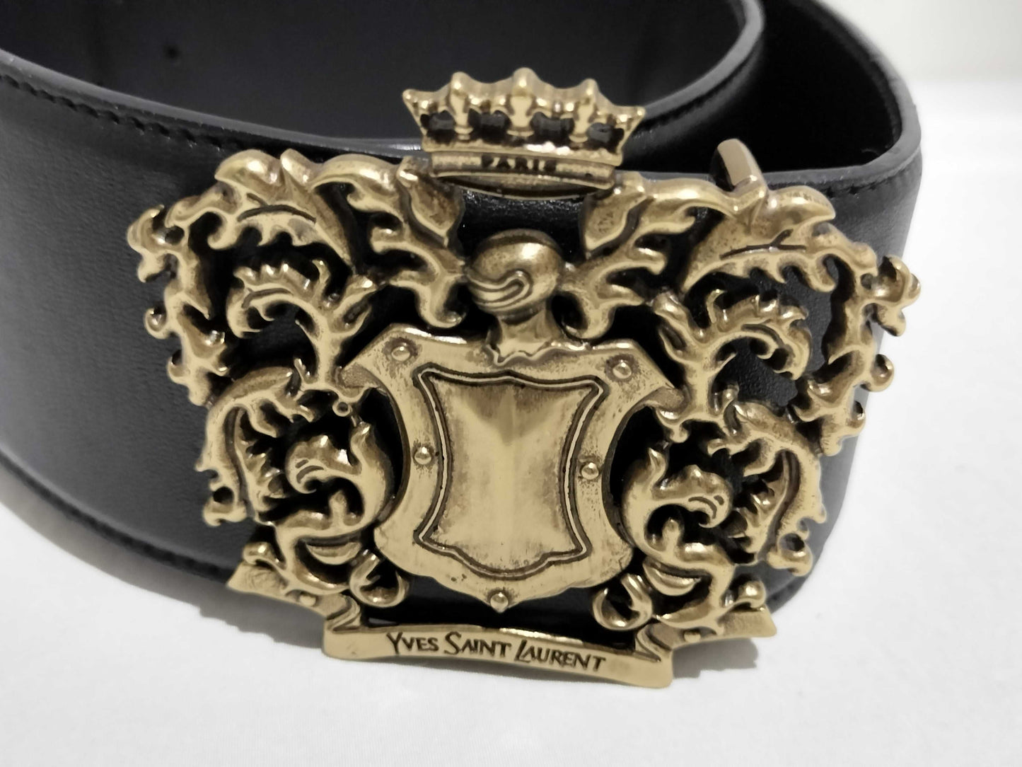 Yves Saint Laurent Gold-Plated Buckle Leather Belt