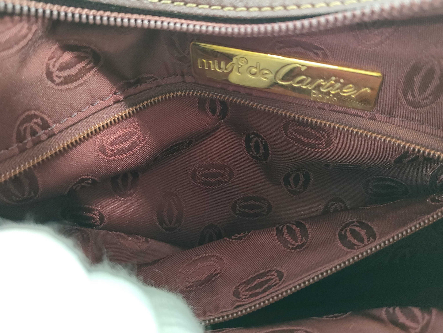Cartier Stripe Leather One-Shoulder Shoulder Bag