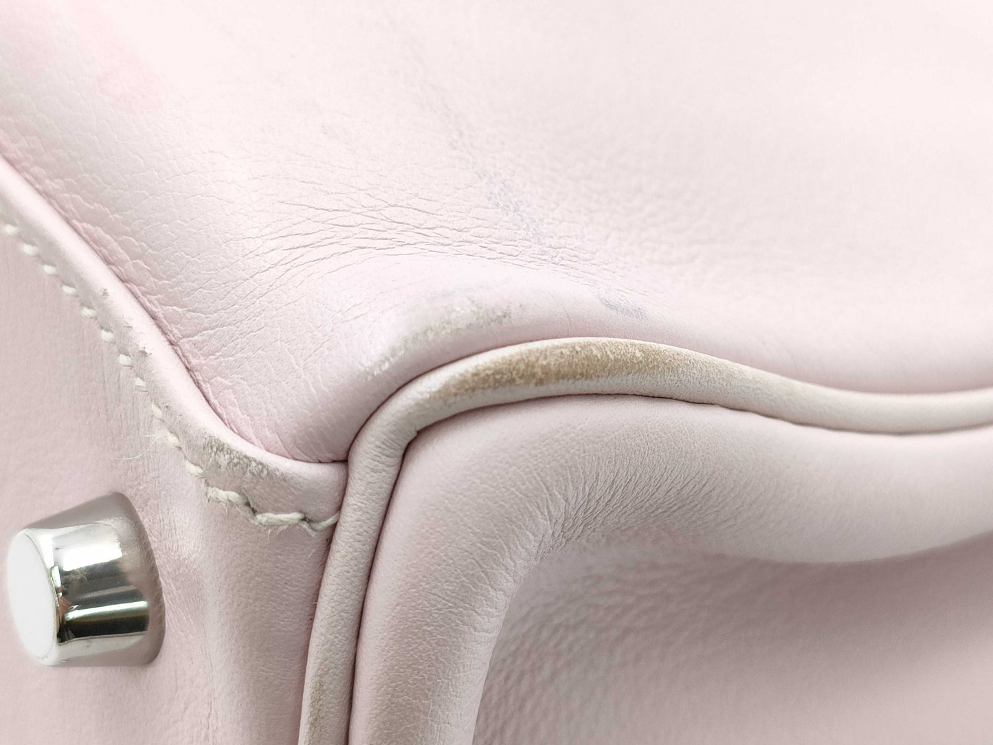 HERMES Kelly 28 Swift 2-way Rose Dragee Handbag with Silver Hardware and K Stamp