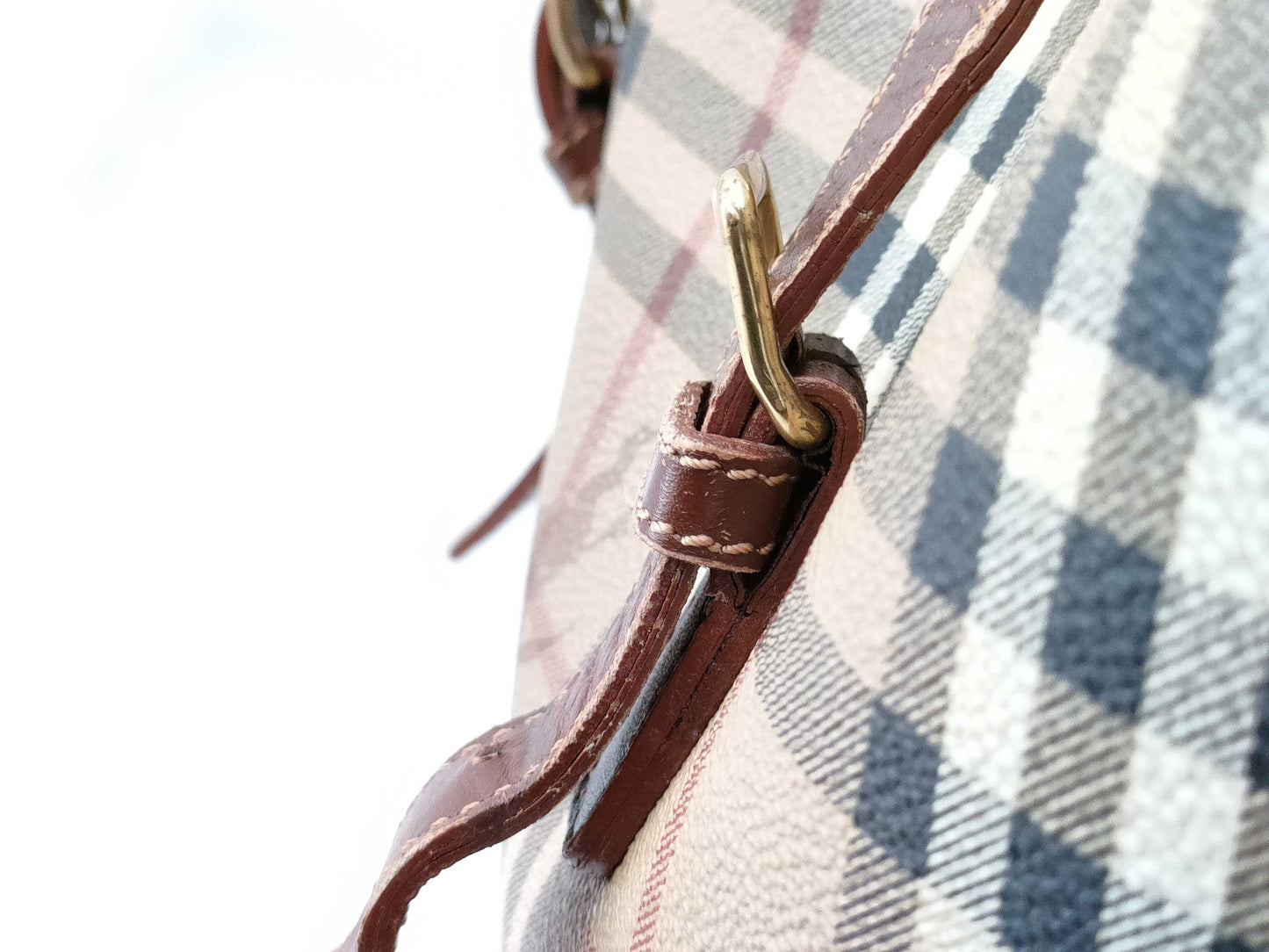 BURBERRY Check Bucket Tote Shoulder Bag