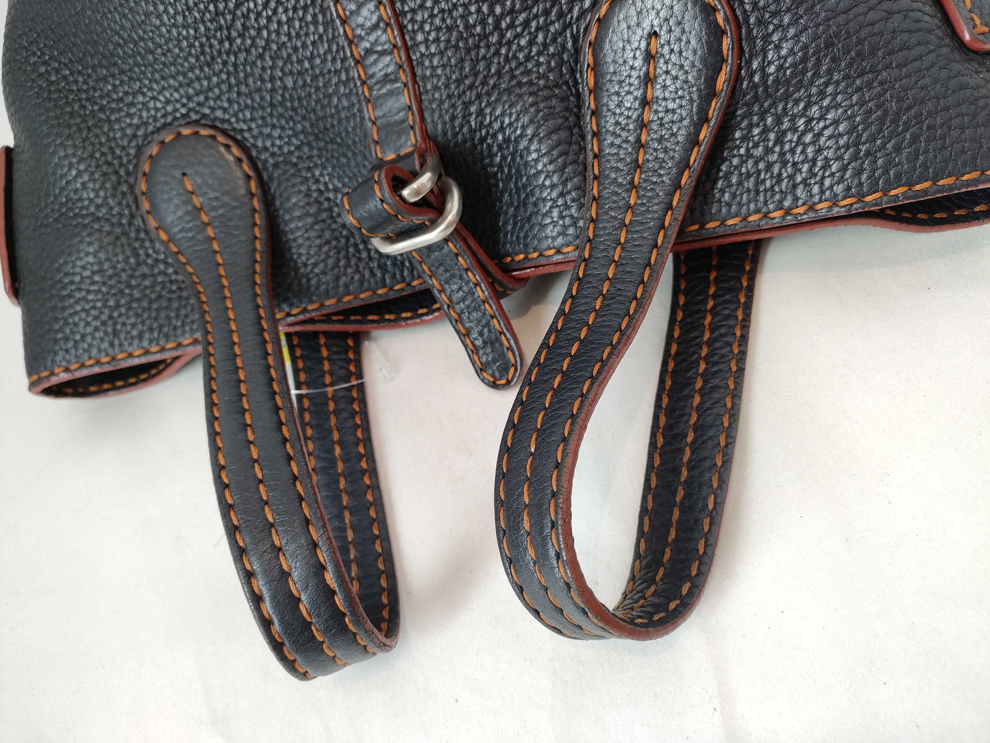 TOD'S Leather Handbag, Black with Red Stitching
