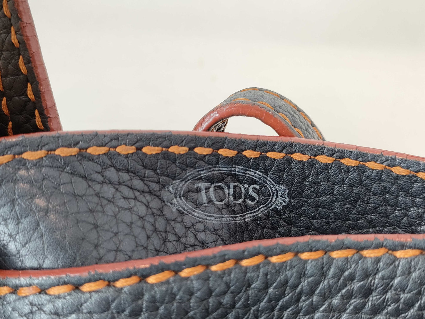 TOD'S Leather Handbag, Black with Red Stitching
