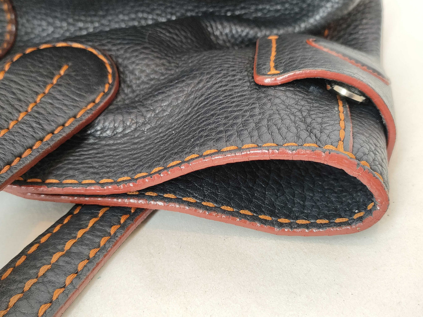 TOD'S Leather Handbag, Black with Red Stitching
