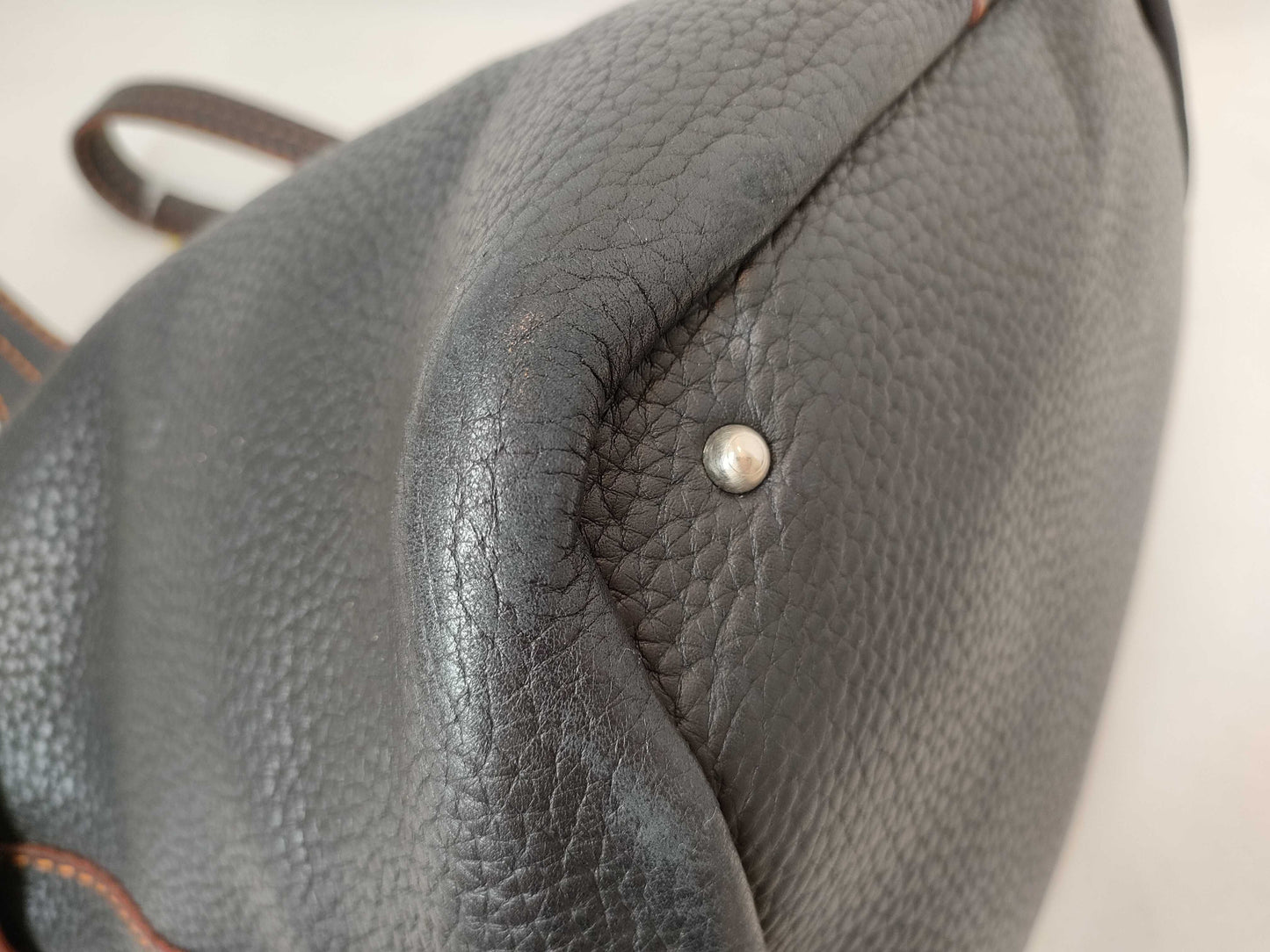 TOD'S Leather Handbag, Black with Red Stitching