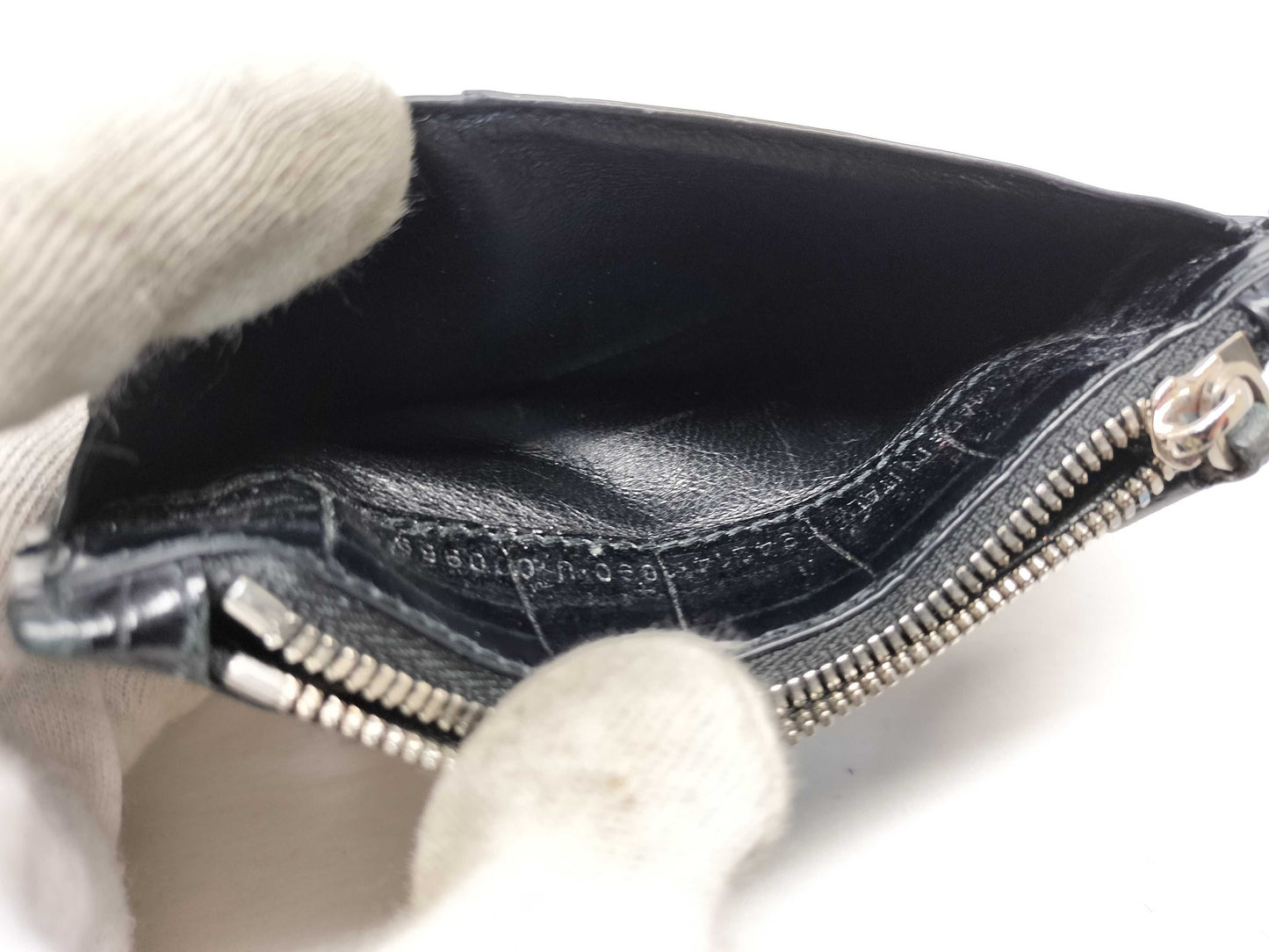 BALENCIAGA Crocodile Embossed Card and Coin Case