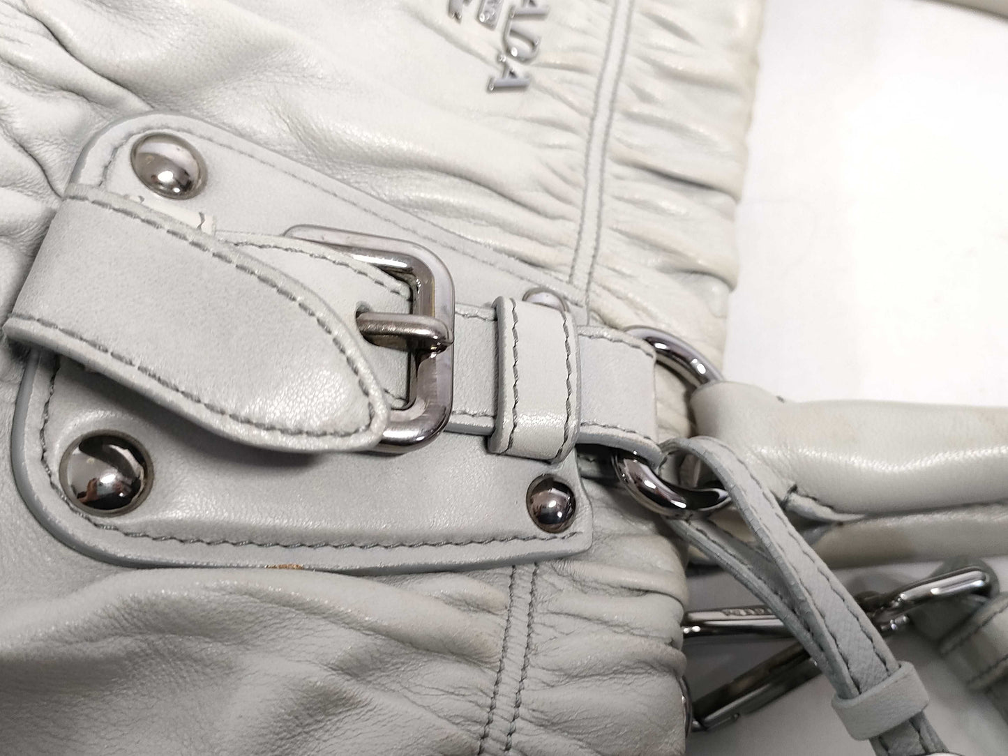 PRADA Gathered Leather 2-Way Handbag