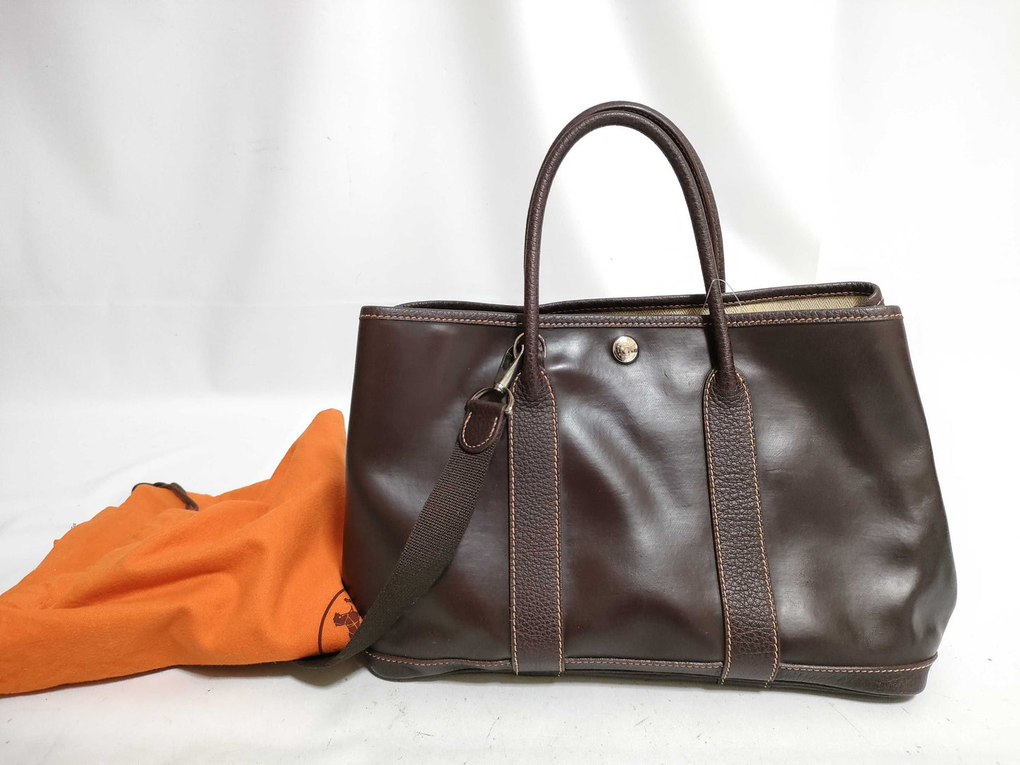 HERMES H Garden Party All Leather Brown Tote Bag