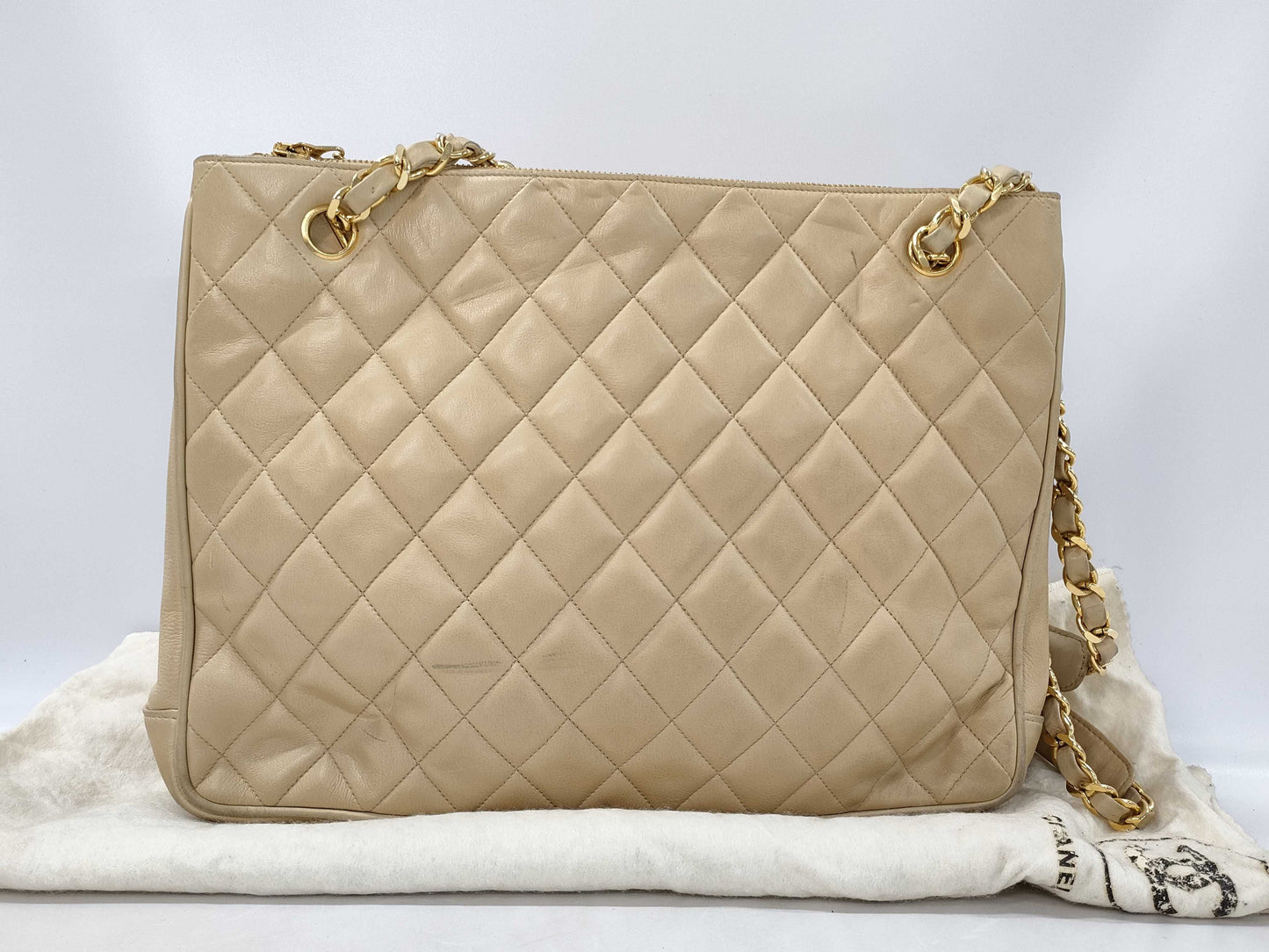 CHANEL Lambskin Matelasse Chain Tote Shoulder Bag