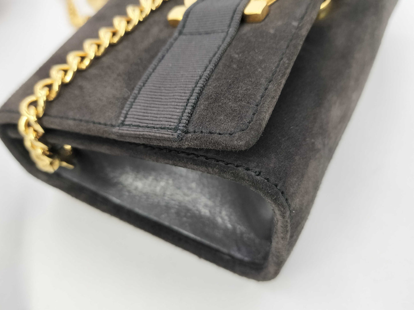 Salvatore Ferragamo Gancini Suede Chain Shoulder Bag