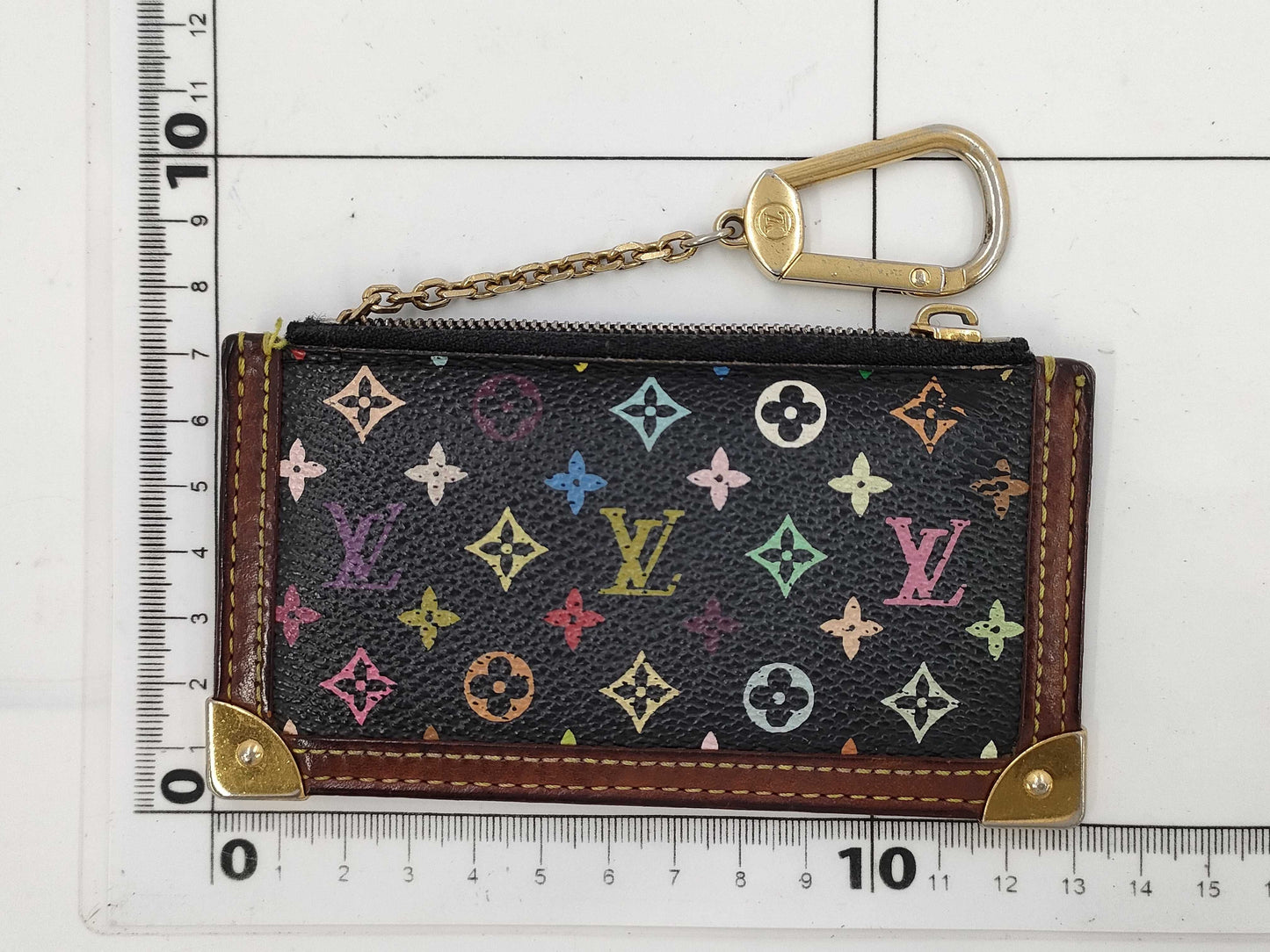 LOUIS VUITTON GA1026 Monogram Multicolore Noir Pochette Cle Coin Case with Broken Zipper