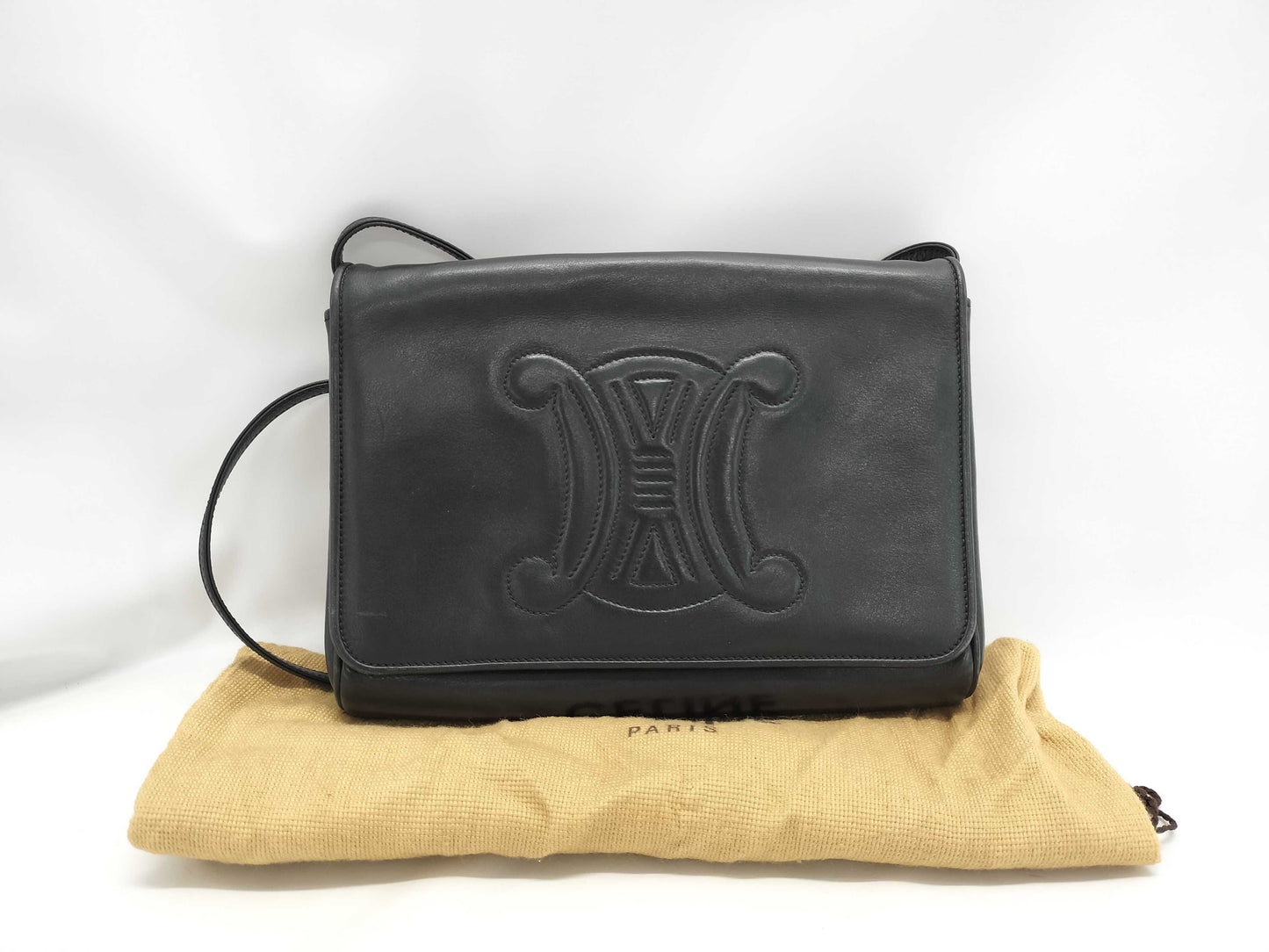 CELINE Triomphe Logo Leather Shoulder Bag