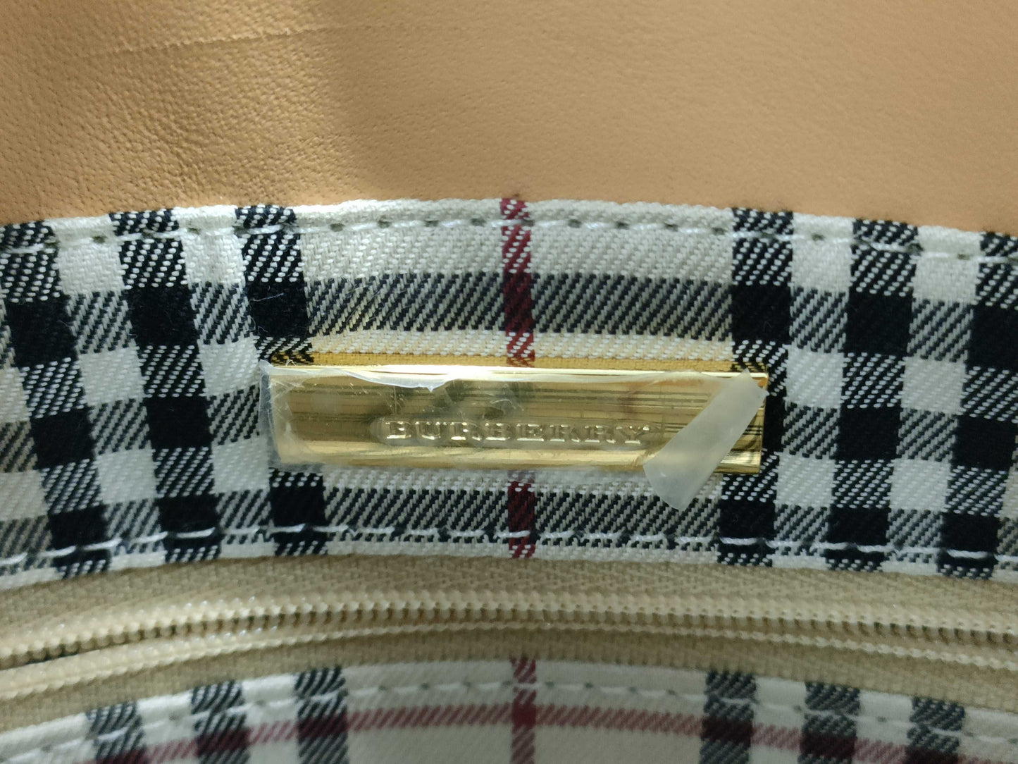 BURBERRY Natural Leather Check Handbag