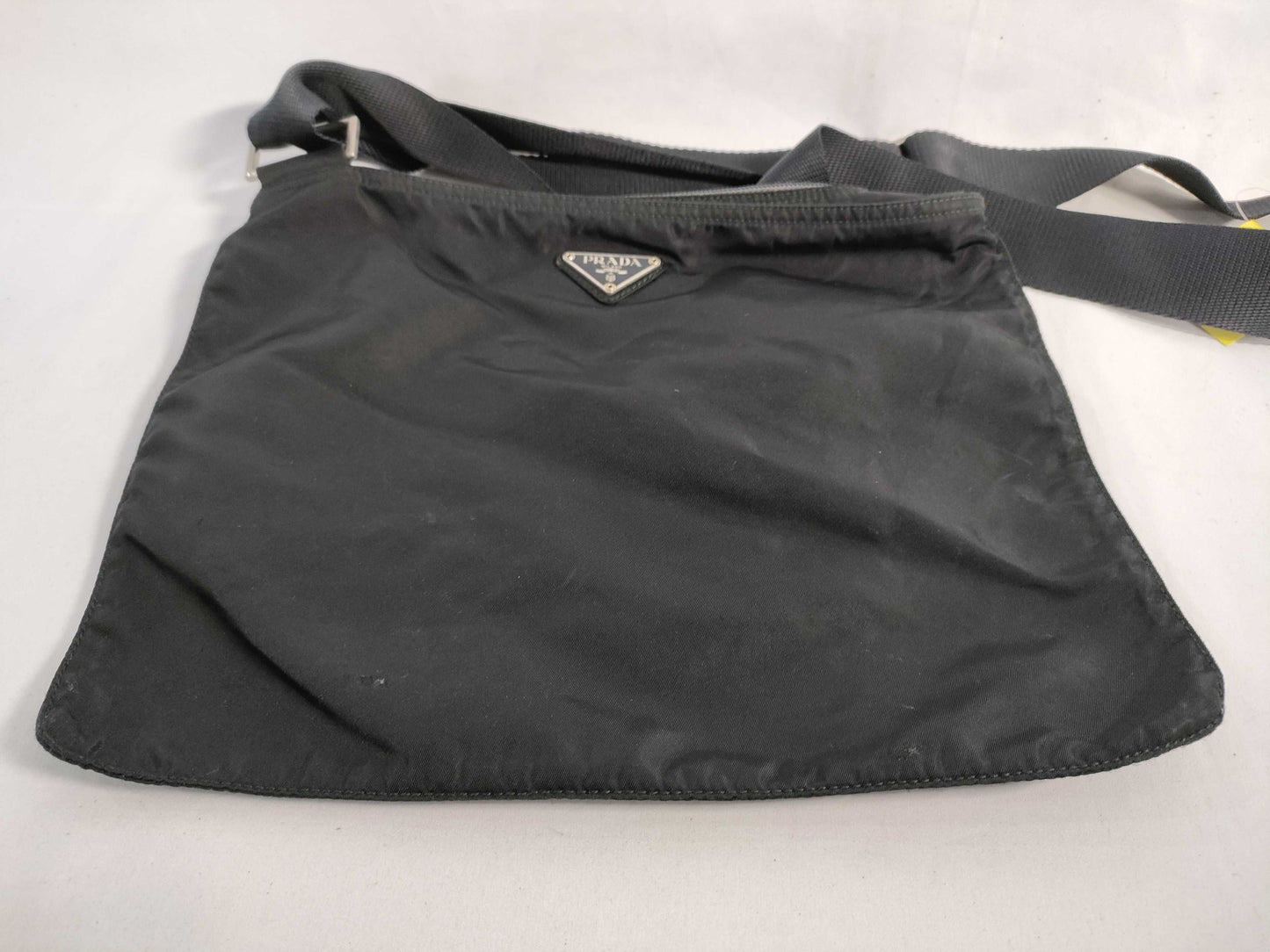 PRADA Nylon Shoulder Bag with No Gusset and Triangle Logo Plate