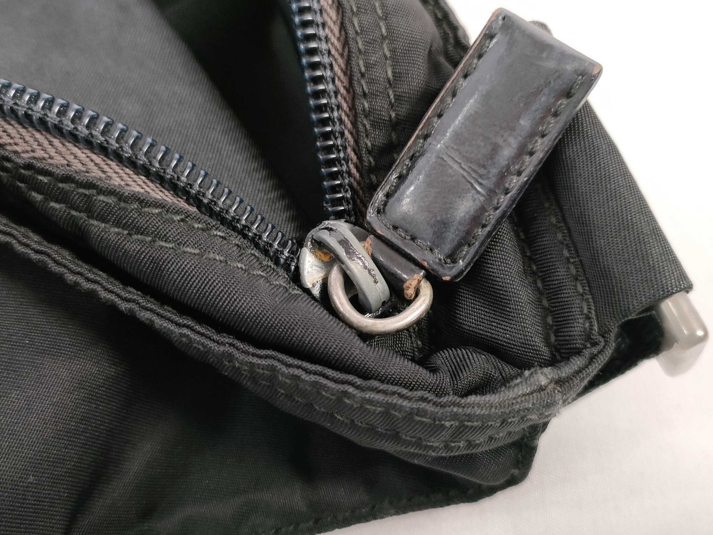 PRADA Nylon Shoulder Bag with No Gusset and Triangle Logo Plate