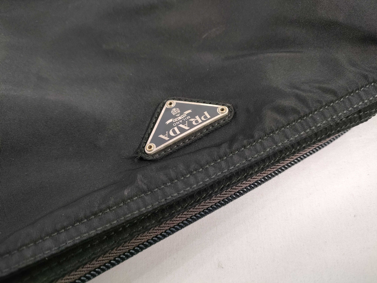 PRADA Nylon Shoulder Bag with No Gusset and Triangle Logo Plate
