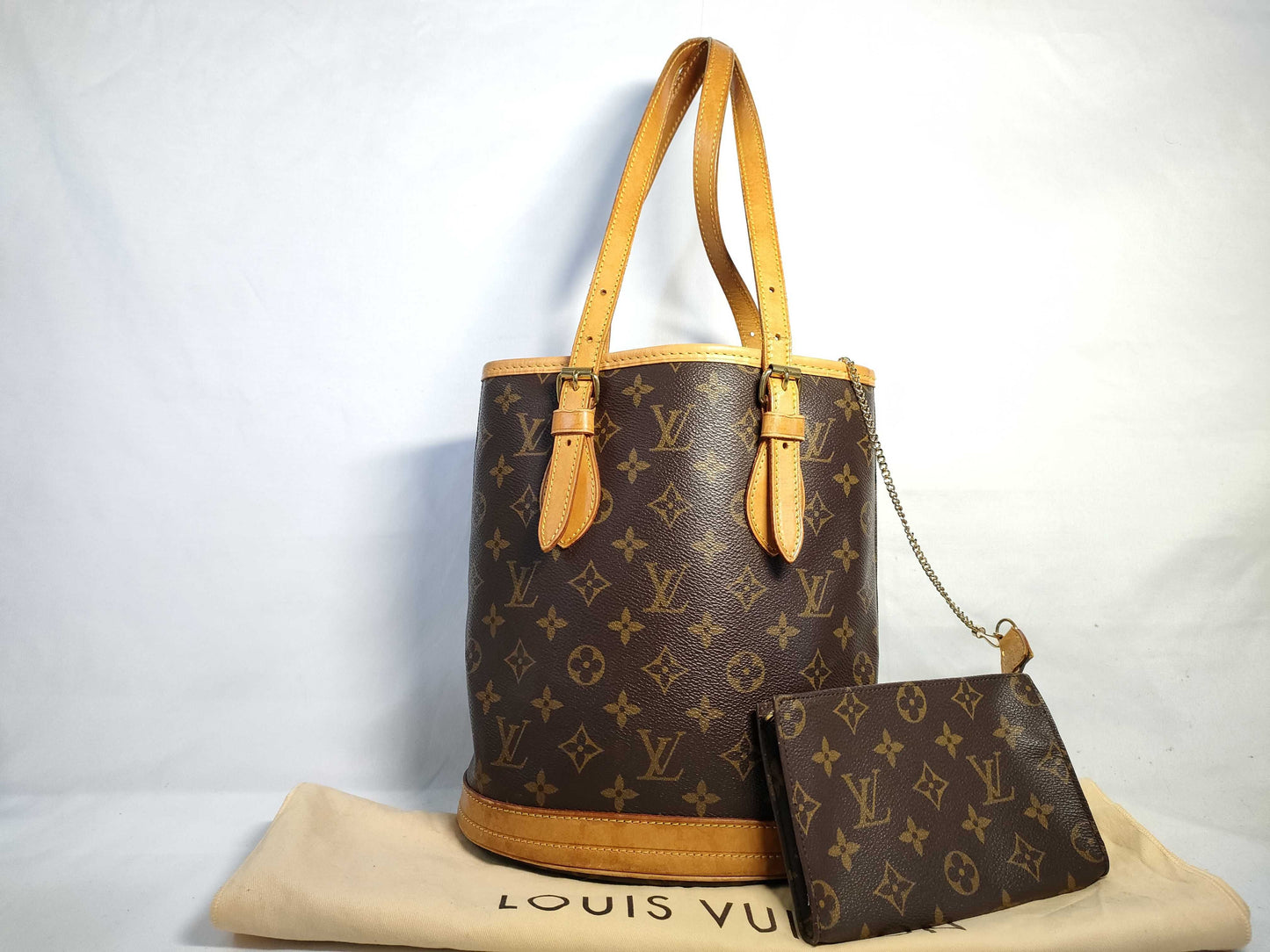 LOUIS VUITTON RFID Unverified DK2190 Monogram Bucket PM Tote Bag with Pouch