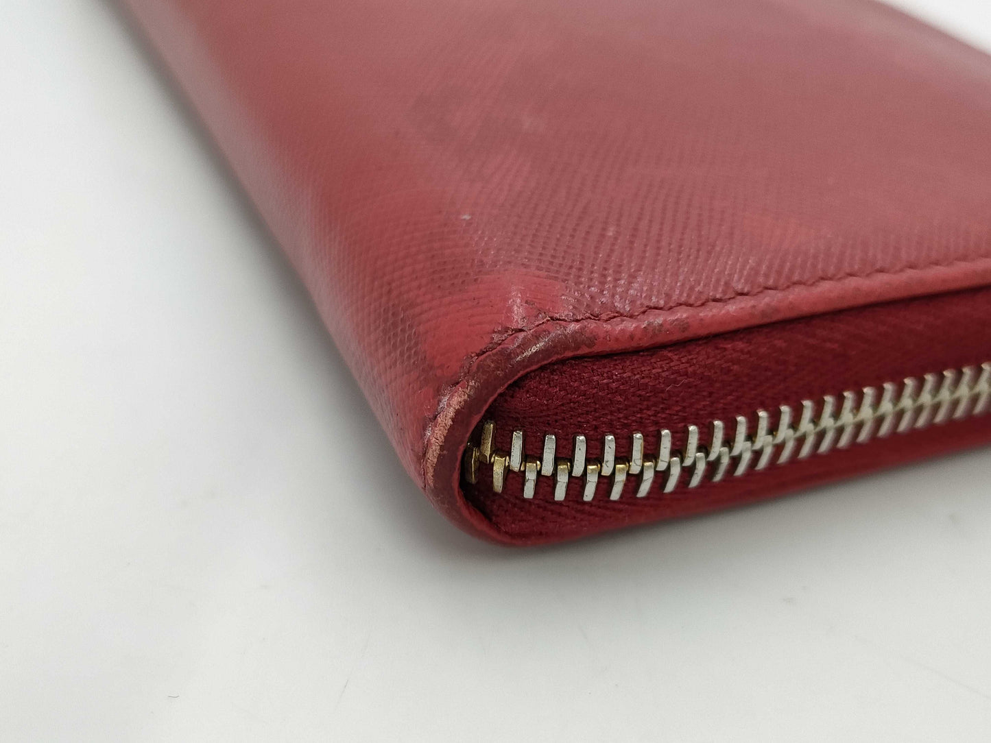 PRADA Saffiano Round Zip Long Wallet Red