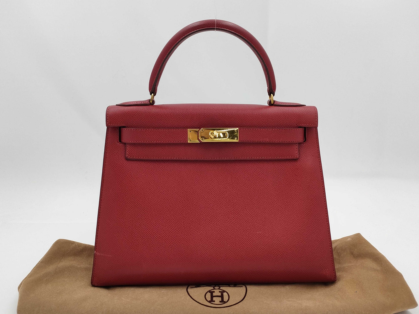 HERMES Kelly 28 Epsom Red Gold Hardware 〇U Stamp Handbag