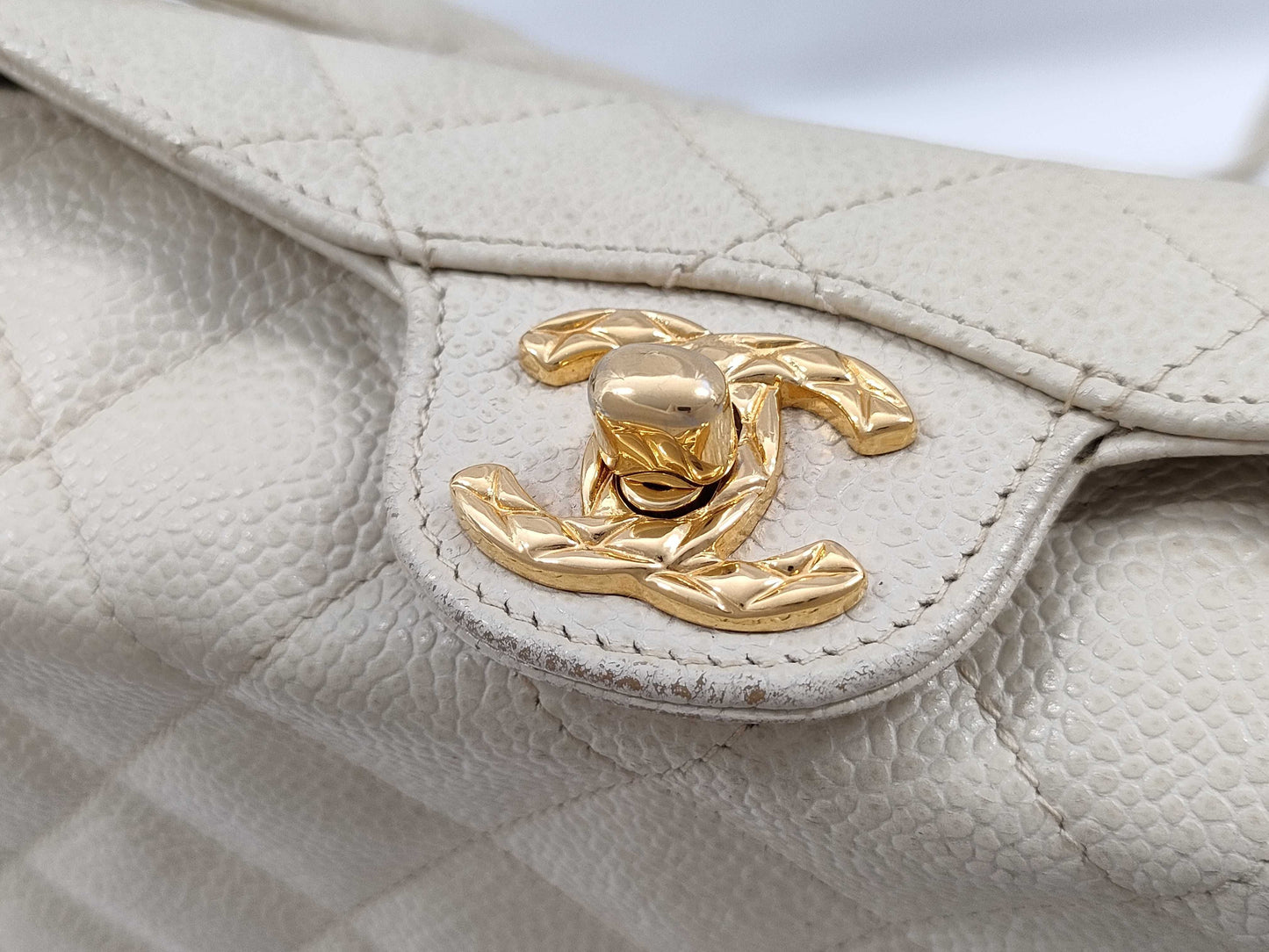 CHANEL Caviar Skin Turnlock Tote with G/Seal Shoulder Bag