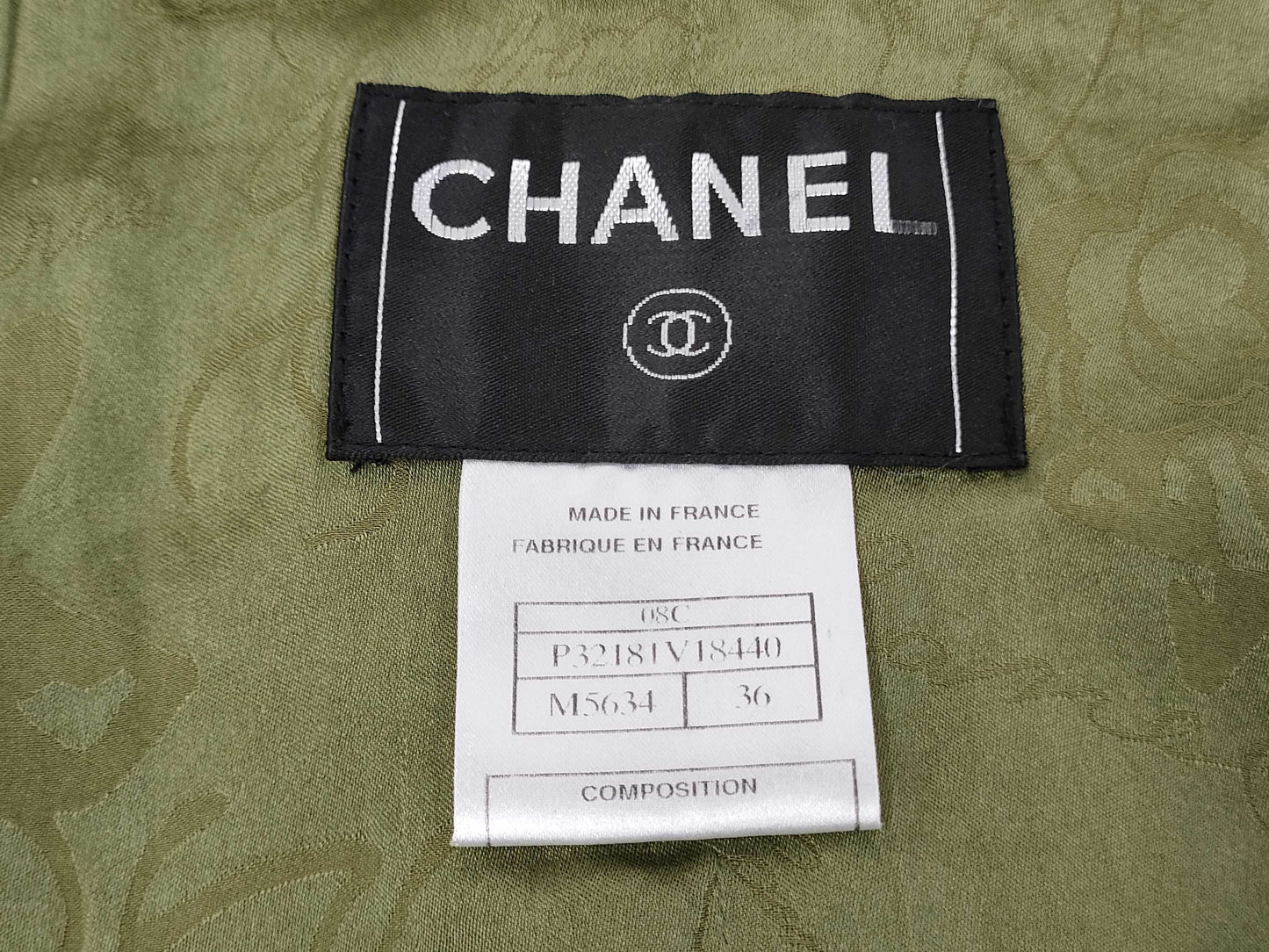 CHANEL Tweed Jacket Khaki with Scissor Motif Buttons